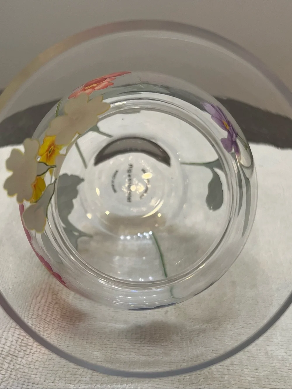 Decorative Floral Clear Glass BulbVase - Yellow & Red Multi Colored Flowers